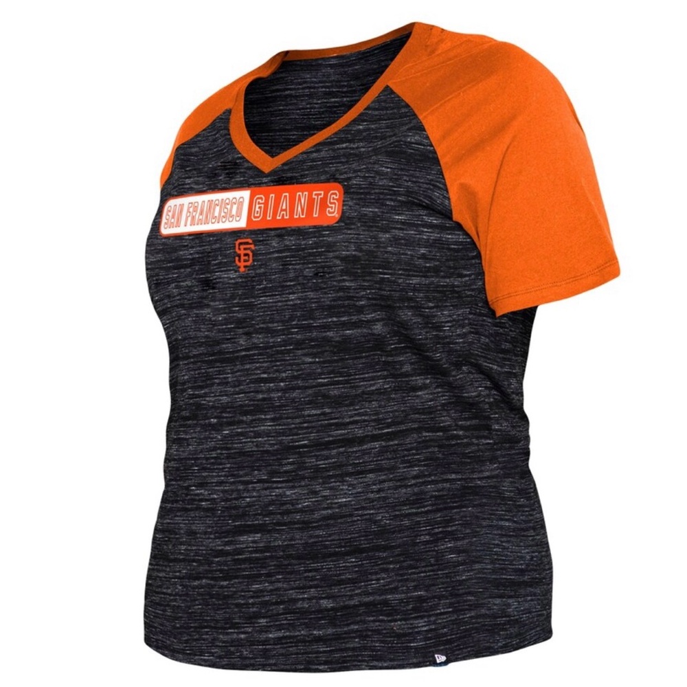 NewWomen's San Francisco Giants New Era Black Space Dye Raglan T-Shirt, Size 1X